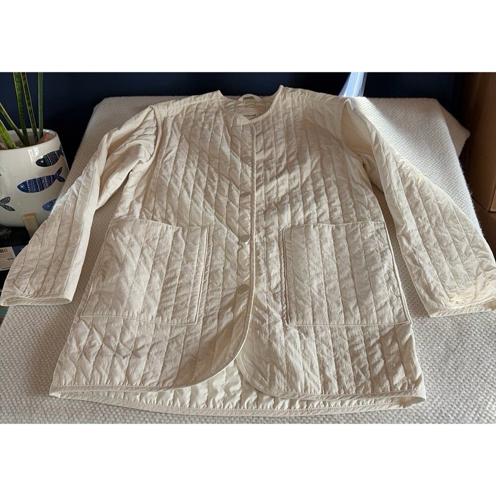 Everlane Ivory Cream Quilted Jacket XS Minimalist Button Front Coat - Picture 2 of 9